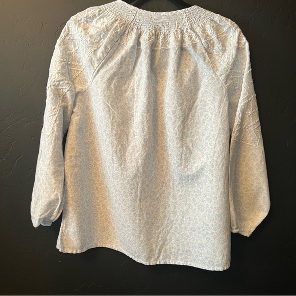 JOlE Long Sleeve Blouse Embroidered Floral Blue and White Linen Top Size:S - Picture 6 of 10